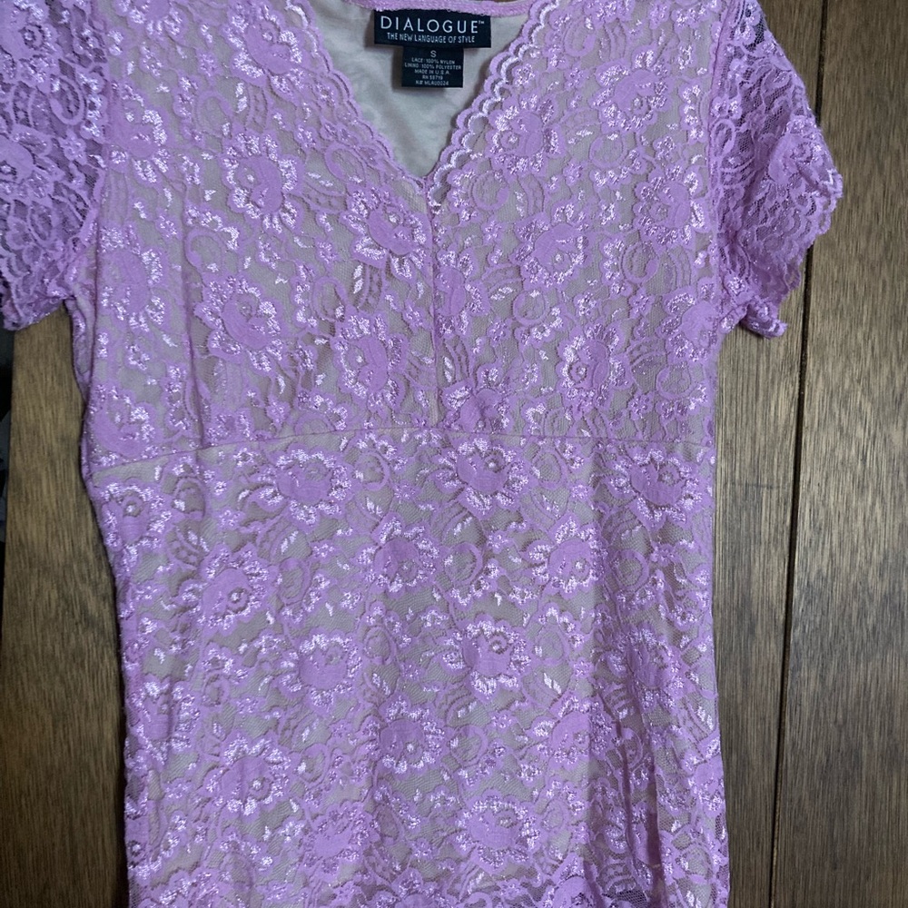 Dialogue Lilac Floral Lace V-Neck Tunic